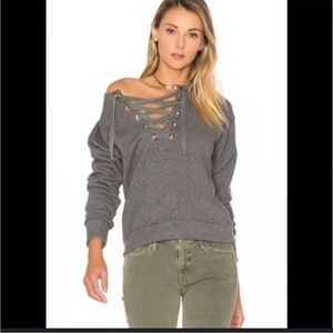 Mother The Tie Up Easy Lace Up Sweatshirt in Charcoal Gray